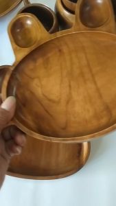 Piring dari kayu jati berbentuk kepala panda kepala kelinci kepala mickey mouse ukuran 20x20cm