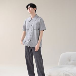 MiiOW | ชุดนอนผู้ชายผ้าฝ้ายแท้ MiiOW ฤดูร้อน 2025 ชุดนอนลำลองแขนสั้น กางเกงขายาว ใส่สบาย ระบายอากาศได้ดี ชุดนอนกลางแจ้ง