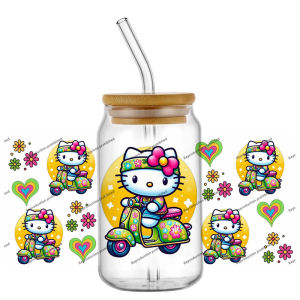 Cute Hello Kitty Cosplay UV DTF 16oz Stickers Decals for Libbey Glass Can Cup Mug Coffee DIY Gift Kawaii Popular