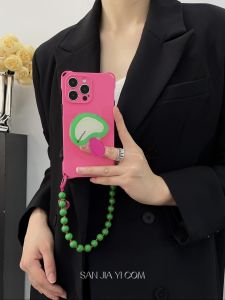 เคสโทรศัพท์มือถือรูปเห็ดน่ารักพร้อมสายรัดข้อมือสำหรับ Apple 13X Xiaomi 14 Huawei Mate60 pro Honor Magic6 ป้องกันการตกหล่น
