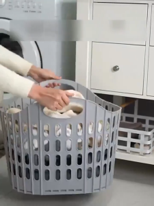 ตะกร้าซักผ้าพับได้+มีหูหิ้ว พลาสติกทนทาน+ระบายอากาศดี+น้ำหนักเบา ใช้ห้องนอน/ห้องน้ำ/หอพัก ขนาดใหญ่