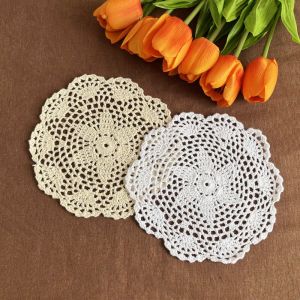 20cm Handmade Crochet Lace Doily Placemat Round Table Mat Coaster Cup Pad for Kitchen Dining Decor Heat Resistant Photo Props