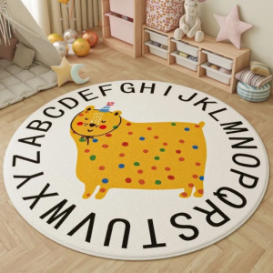 VIKAMA Cartoon Lion Round Floor Mat Positive Saying Non Slip Bedroom Kids Circular Rug Home Decoration