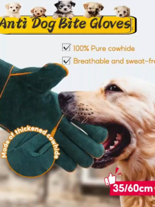 Upgraded Heavy Duty Animal Rescue Gloves - Thickened Leather Pet Bite Protection for Vet & Groomer