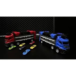 Mainan Anak Hauler Catapult Deformation Truck Mobil Truk Container Track Lipat 2 Jalur DieCast