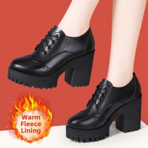 THEME QUEEN | High Heel Lace-up Deep Mouth Leather Thick Sole Platform Ladies Single Shoes