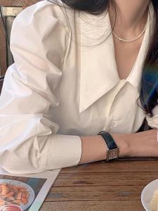Elegant White Shirt Womens Spring Autumn Bubble Sleeve Tailored Office Top Pointed Collar French Design Maturity Style