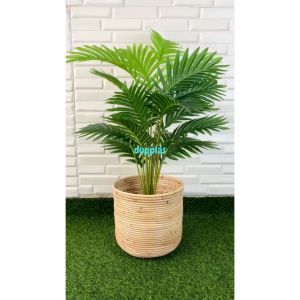 Pohon Hias Tanaman Artificial Palem Kelapa Hijau X18 Semilatex Cover Rotan Bulat Ulir Dekorasi Ruang Tamu Aesthetic