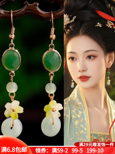 ต่างหูสไตล์จีนโบราณสำหรับผู้หญิง ชุดกี่เพ้าสีเขียวแบบจีนใหม่ ต่างหูสไตล์ฮันฟู ต่างหูแบบคล้องหูแบบเก่าและแบบมีหัวเข็มขัด
