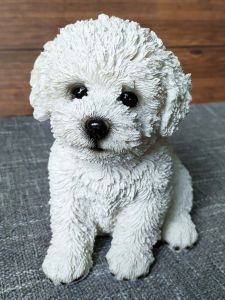 Cute Bichon Frise Simulation Ornaments Small White Puppy Dog Pet Model Home Room Ornament Resin Crafts
