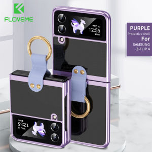 FLOVEME Plating Transparent Phone Case For Samsung Galaxy Z Flip 5 Flip 4 Flip 3 5G With Finger Ring Ultra Thin Hard PC Back Cover For Galaxy Z Flip 5 Flip 4 Flip 3
