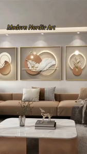 Large Living Room 3 Pcs Set Decoration Mural with Frame Wall Decor Painting Home Art Ornament Scale
