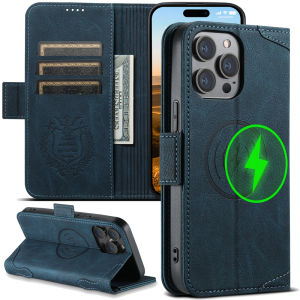Magsafe Magnetic Wireless Charging Leather Phone Case Flip Cover Insert Card Wallet Style for 16 pro Max