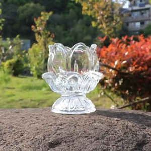 เชิงเทียนดอกบัว วัสดุแก้วคริสตัลเทียม แก้วใสคุณภาพดี ของตกแต่งบ้าน สร้างบรรยากาศ