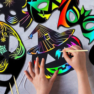 6 ชิ้น/เซ็ตฮาโลวีนหัตถกรรม Scratch Mask เทศกาลแบบพกพา Multi-function ฮาโลวีนกระดาษตกแต่งวันเกิด DIY Art Craft Ki