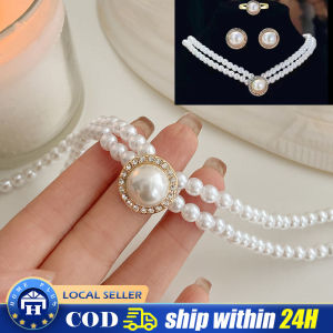 【Local Delivery】 Vintage Choker Necklace Court Short Pearl Neck Necklace for Women Versatile Simple Double Layer Plain Collarbone Chain Jewelry 307A-Pearl-Jewelry