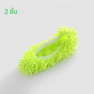 รองเท้าถูพื้นแบบถุงเท้าไมโครไฟเบอร์นุ่ม 2 ชิ้น ซักได้ ใช้ทำความสะอาดฝุ่นและเส้นผมในบ้าน