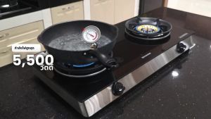 เตาแก๊สหน้ากระจกนิรภัยสีดำ แบบตั้งโต๊ะ 2 หัวเตา Dyna Home รุ่น DH-8718-F รับประกันวาล์วเปิด-ปิดนาน 5 ปี