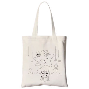 New Year Cartoon Pattern Color Fill Graffiti Canvas Handbag DIY Coloring Environmentally Friendly Bag for Children Rectangular Bag