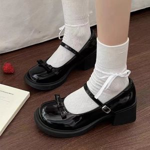 รองเท้าส้นเตี้ย Mary Janes สไตล์ญี่ปุ่น JK College สำหรับผู้หญิง รองเท้าหนังสีพื้น สวมใส่สบาย ทรงหัวมน รองเท้าลำลอง