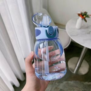 Portable Mini Plastic Straw Cup for Girls Women Pregnant Ladies Students Baby Macaron Colorful Large Belly Cup with Lid And Handle