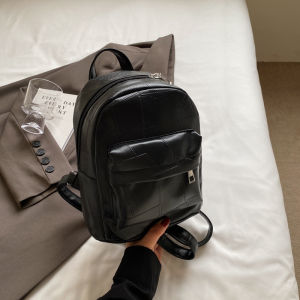 Elegant Silver Womens Backpack Mini Travel Student Bag Fashionable Versatile Commuter Soft Surface Zipper Closure PU Material