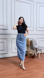 Theana Rok Jeans Skirt Panjang Wanita Rok Denim Span Kekinian