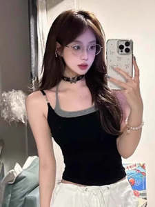 chaqi | Summer New Design Sensation Small Audience Color Block Neck Hanging Strap Vest Women High Level Commuting Fashionable Top
