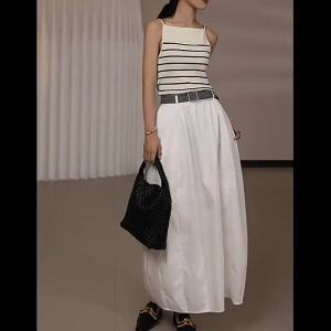 Penghantaran dari China [2025] Skirt Separuh Putik Kapas Pereka Warna Pepejal A Skirt Panjang Pinggang Tinggi Loose Fit Slimming #MD043843-023.5