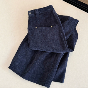 Stylish New Spring High End Design Niche High Waist Straight Leg Corduroy Casual Pants