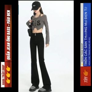 [Size 27-35] Quần jean dài nữ ống bass lưng cao 2 nút mẫu trơn co giãn mạnh màu đen