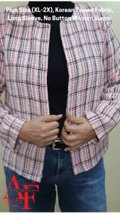 iChubby Plus Size (2XL) No Button Long Sleeve Korean Tweed Waist Blazer for Women