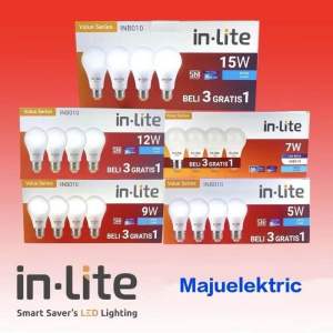 Lampu INLITE / IN-LITE LED VALUE INB010 Bohlam Murah 9W Paket Beli 3 Gratis 1 Putih / Kuning
