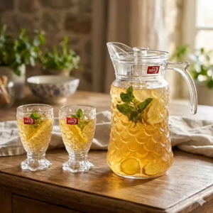 Bộ Bình 2 Ly Thủy Tinh Tiếp Khách Họa Tiết Vảy Cá Nổi - Thiết Kế Hiện Đại Cho Phòng Khách