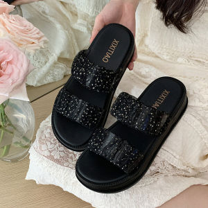 Sweet Cute Thick Heel Double Strap Sandals Summer Fairy Style Net Beach Vacation Beach Cool Womens Slippers Casual round Dot