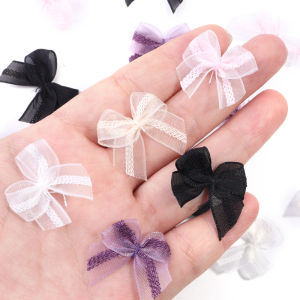 30pcs Mesh Ribbon Bows Mutilcolor Lace Mini Bowknot Satin Ribbon Bow Flower For DIY Craft Decoration Nail Manicure Accessories