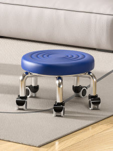 เก้าอี้สั้นแบบมีล้อ รูปวงกลม เก้าอี้เด็กแบบเคลื่อนที่ได้ วัสดุ PU ผ้าไนลอน พื้นที่นั่งขนาดเล็ก สำหรับใช้ในบ้าน
