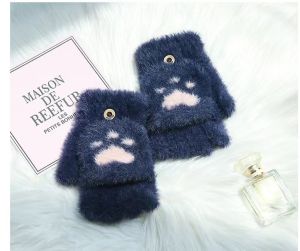Fingerless Gloves Cat Paw Design Reversible Thermal Mittens Flap Cover Cycling Gloves Elasticity Windproof Winter Women Gloves