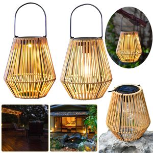 Rattan Solar Lantern Outdoor Solar Lantern IP65 Waterproof Hanging/Standing Retro Rattan Solar Light for Garden Yard Patio Porch