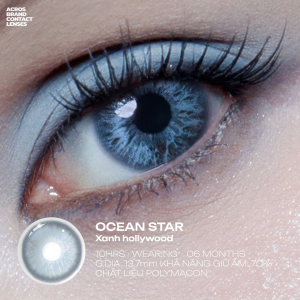 (HOẢ TỐC SG) Kính áp tròng màu Xanh Hollywood OCEAN STAR ACROS – Lens dùng 6 tháng đeo 10h/ngày