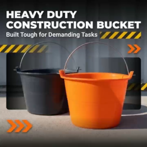 Heavy-Duty Thickened Construction Cement Bucket with Handle - Drop-Resistant Industrial Pail (Dark Grey & Orange)