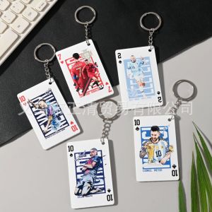 Football Star poker Playing Card Keychain Ronaldo Portugal Kaka Neymar National Team World Cup Acrylic Pendant