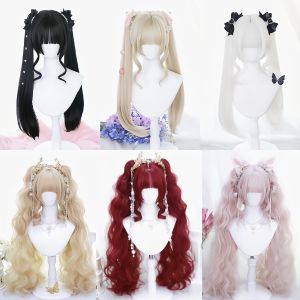 ชุดผมยาวคลิปอ่อนนุ่มสไตล์ Lolita พร้อมคลิปถอดได้ 2 หางผม ชุดผมปลอมแบบสวมหัวเต็มศีรษะ ชุดผมปลอมสไตล์เจ้าหญิง