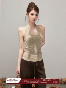THROUS | Áo Camisole Sọc U-Neck Đính Eo