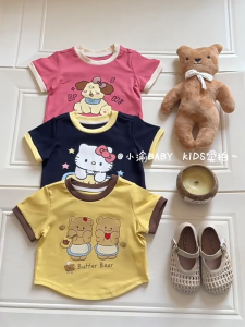 เสื้อแขนสั้นสำหรับเด็กผู้หญิง เสื้อยืดแขนสั้นลายการ์ตูนสีสันสดใส ตัดเย็บน่ารัก ต้อนรับฤดูร้อน