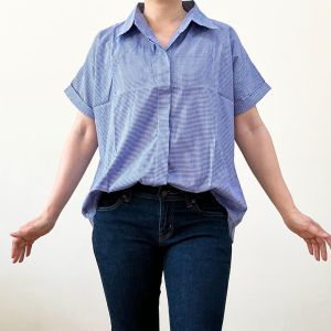 ●ECLAIRE● 04J Kemeja Shirt Lengan Pendek Shortsleeves Square Kotak geometris Hidden Button Basic Mode Kasual Kerja Casual 020