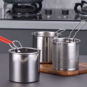 หม้อทอด หม้อทอดสแตนเลสพร้อมตะแกรงทอด หม้ออเนกประสงค์ หม้อทอด หม้อเก็บน้ำมันสแตนเลส ไม่เป็นสนิม ทนความร้อนได้ดี