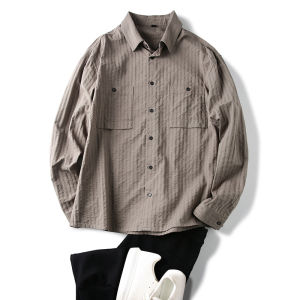 New American Style Casual Long Sleeve Shirt Mens Spring Summer Comfortable Breathable Loose Workwear Collar Fashionable Urban Striped