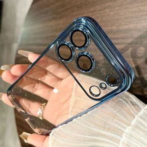 เคสโทรศัพท์เคลือบใสวิบวับหรูหรา สำหรับ iPhone 17Air 16 14 15 13 12 11 17 Pro Max Plus พร้อมฟิล์มกันรอยเลนส์  วัสดุ PC แข็ง