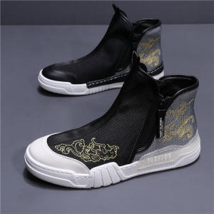New High-Top Canvas Shoes Embroidered Casual Mens Breathable Fashionable Fast-Moving Internet Celebrity Shoes Youth Trend